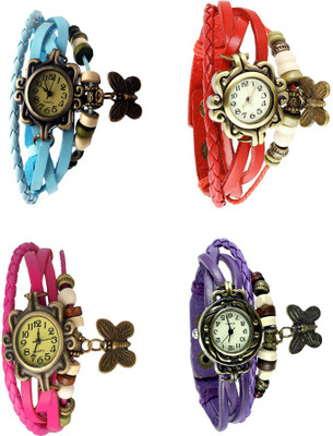 

NS18 Vintage Butterfly Rakhi Combo of 4 Sky Blue, Pink, Red And Purple Watch - For Women