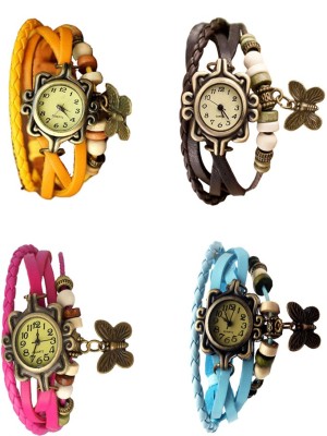 NS18 Vintage Butterfly Rakhi Combo of 4 Yellow, Pink, Brown And Sky Blue Analog Watch  - For Women   Watches  (NS18)