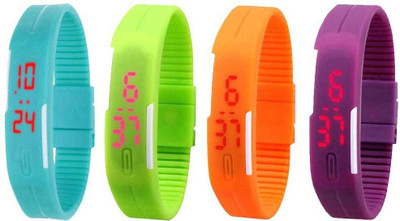 

NS18 Silicone Led Magnet Band Watch Combo of 4 Sky Blue, Green, Orange And Purple Watch - For Couple