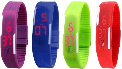 NS18 Silicone Led Magnet Band Watch Combo of 4 Purple, Blue, Green And Red Digital Watch  - For Couple   Watches  (NS18)