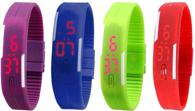 

NS18 Silicone Led Magnet Band Watch Combo of 4 Purple, Blue, Green And Red Watch - For Couple
