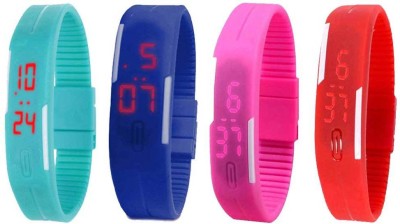 NS18 Silicone Led Magnet Band Watch Combo of 4 Sky Blue, Blue, Pink And Red Digital Watch  - For Couple   Watches  (NS18)
