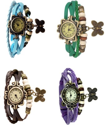 NS18 Vintage Butterfly Rakhi Combo of 4 Sky Blue, Brown, Green And Purple Analog Watch  - For Women   Watches  (NS18)