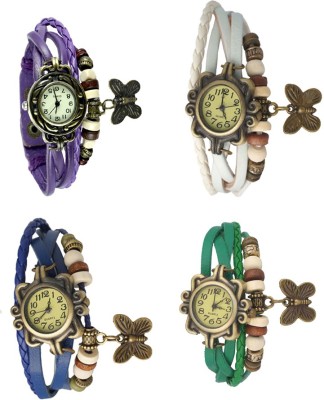 NS18 Vintage Butterfly Rakhi Combo of 4 Purple, Blue, White And Green Analog Watch  - For Women   Watches  (NS18)