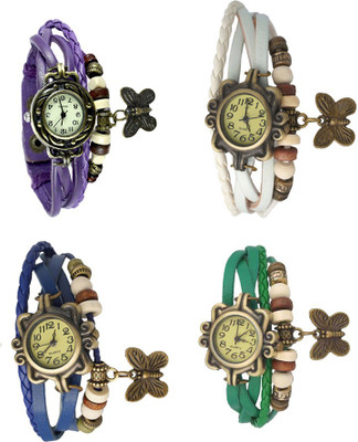 NS18 Vintage Butterfly Rakhi Combo of 4 Purple, Blue, White And Green Analog Watch  - For Women   Watches  (NS18)