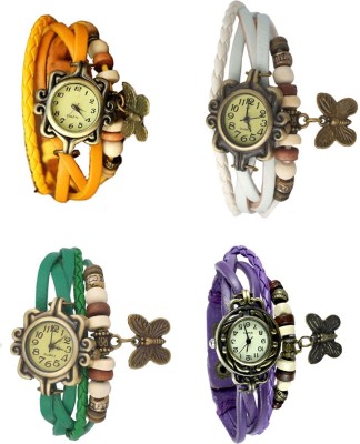 NS18 Vintage Butterfly Rakhi Combo of 4 Yellow, Green, White And Purple Analog Watch  - For Women   Watches  (NS18)