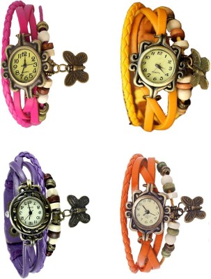 NS18 Vintage Butterfly Rakhi Combo of 4 Pink, Purple, Yellow And Orange Analog Watch  - For Women   Watches  (NS18)