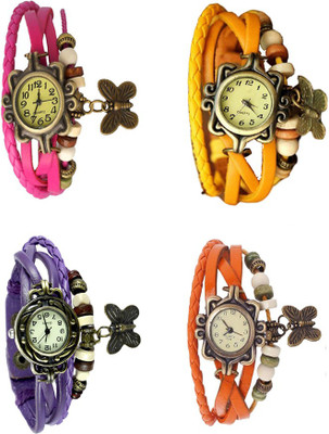 

NS18 Vintage Butterfly Rakhi Combo of 4 Pink, Purple, Yellow And Orange Watch - For Women
