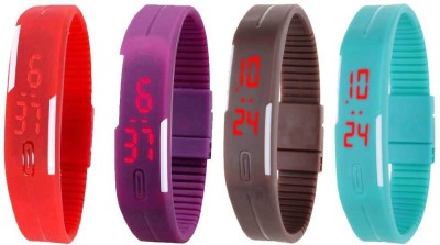 NS18 Silicone Led Magnet Band Watch Combo of 4 Red, Purple, Brown And Sky Blue Digital Watch  - For Couple   Watches  (NS18)
