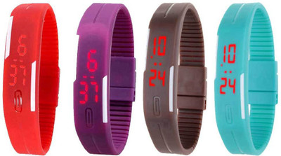 

Kissu Led Magnet Band Combo of 4 Red, Purple, Brown And Sky Blue Watch - For Men & Women