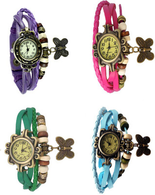 

Kissu Vintage Rakhi Combo of 4 Purple, Green, Pink And Sky Blue Watch - For Women