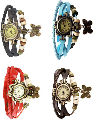 

Kissu Vintage Rakhi Combo of 4 Black, Red, Sky Blue And Brown Watch - For Women