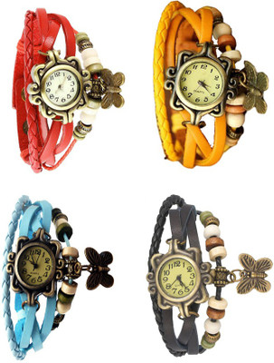 

Kissu Vintage Rakhi Combo of 4 Red, Sky Blue, Yellow And Black Watch - For Women