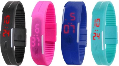 NS18 Silicone Led Magnet Band Watch Combo of 4 Black, Pink, Blue And Sky Blue Digital Watch  - For Couple   Watches  (NS18)