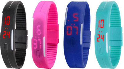 NS18 Silicone Led Magnet Band Watch Combo of 4 Black, Pink, Blue And Sky Blue Digital Watch  - For Couple   Watches  (NS18)