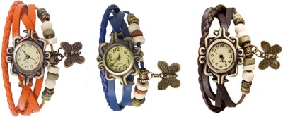 NS18 Vintage Butterfly Rakhi Watch Combo of 3 Orange, Blue And Brown Analog Watch  - For Women   Watches  (NS18)