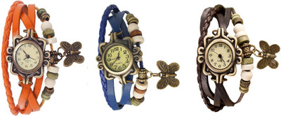 

NS18 Vintage Butterfly Rakhi Watch Combo of 3 Orange, Blue And Brown Watch - For Women