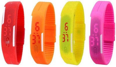 NS18 Silicone Led Magnet Band Watch Combo of 4 Red, Orange, Yellow And Pink Digital Watch  - For Couple   Watches  (NS18)