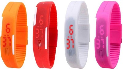 NS18 Silicone Led Magnet Band Watch Combo of 4 Orange, Red, White And Pink Digital Watch  - For Couple   Watches  (NS18)