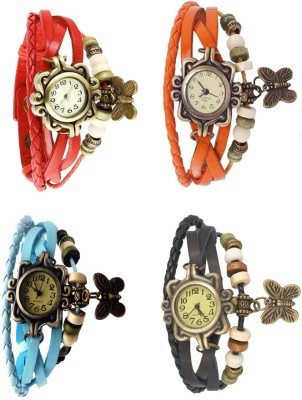 NS18 Vintage Butterfly Rakhi Combo of 4 Red, Sky Blue, Orange And Black Analog Watch  - For Women   Watches  (NS18)