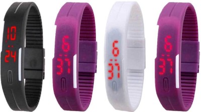 NS18 Silicone Led Magnet Band Watch Combo of 4 Black, Pink, White And Purple Digital Watch  - For Couple   Watches  (NS18)
