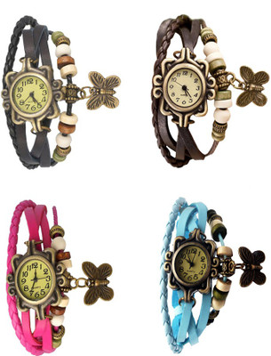 

Kissu Vintage Rakhi Combo of 4 Black, Pink, Brown And Sky Blue Watch - For Women