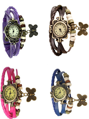 

Kissu Vintage Rakhi Combo of 4 Purple, Pink, Brown And Blue Watch - For Women