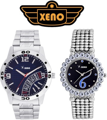 Xeno FB116-251 Chronograph Day Date Pattern Elite Stylish Black Blue Modish Combo Luxury Pair Bandhan Watch  - For Couple   Watches  (Xeno)