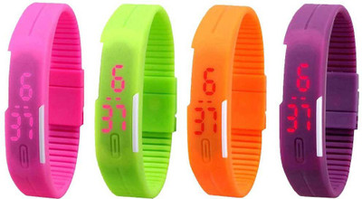 

NS18 Silicone Led Magnet Band Watch Combo of 4 Pink, Green, Orange And Purple Watch - For Couple