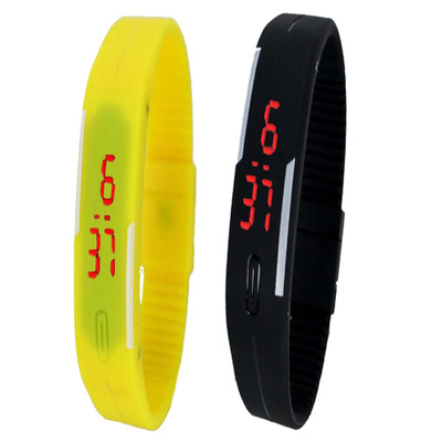 

Twok Combo of Led Band Yellow + Black Watch - For Men & Women