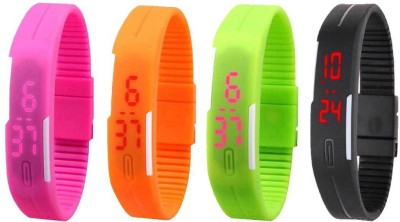 NS18 Silicone Led Magnet Band Combo of 4 Pink, Orange, Green And Black Digital Watch  - For Boys & Girls   Watches  (NS18)