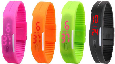 

Kissu Led Magnet Band Combo of 4 Pink, Orange, Green And Black Watch - For Men & Women