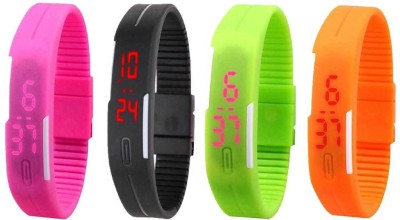 NS18 Silicone Led Magnet Band Combo of 4 Pink, Black, Green And Orange Digital Watch  - For Boys & Girls   Watches  (NS18)