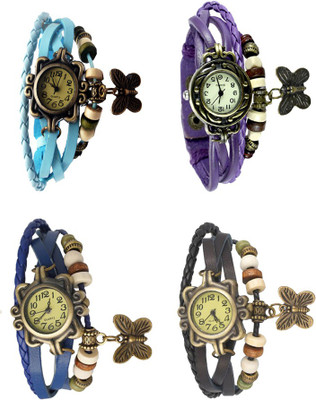 

NS18 Vintage Butterfly Rakhi Combo of 4 Sky Blue, Blue, Purple And Black Watch - For Women