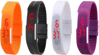 NS18 Silicone Led Magnet Band Watch Combo of 4 Orange, Black, White And Purple Digital Watch  - For Couple   Watches  (NS18)