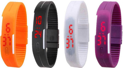 

Kissu Led Magnet Band Combo of 4 Orange, Black, White And Purple Watch - For Men & Women