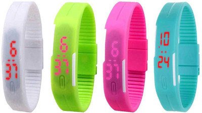 

NS18 Silicone Led Magnet Band Watch Combo of 4 White, Green, Pink And Sky Blue Watch - For Couple