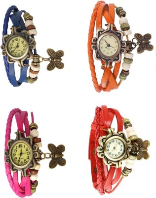 NS18 Vintage Butterfly Rakhi Combo of 4 Blue, Pink, Orange And Red Analog Watch  - For Women   Watches  (NS18)