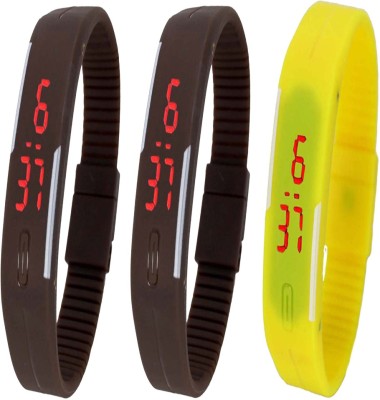Twok Combo of Led Band Brown + Brown + Yellow Digital Watch  - For Men & Women   Watches  (Twok)