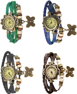 

NS18 Vintage Butterfly Rakhi Combo of 4 Green, Black, Blue And Brown Watch - For Women