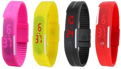 NS18 Silicone Led Magnet Band Watch Combo of 4 Pink, Yellow, Black And Red Digital Watch  - For Couple   Watches  (NS18)