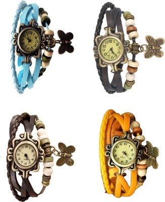 NS18 Vintage Butterfly Rakhi Combo of 4 Sky Blue, Brown, Black And Yellow Analog Watch  - For Women   Watches  (NS18)