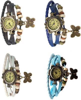 NS18 Vintage Butterfly Rakhi Combo of 4 Black, White, Blue And Sky Blue Analog Watch  - For Women   Watches  (NS18)