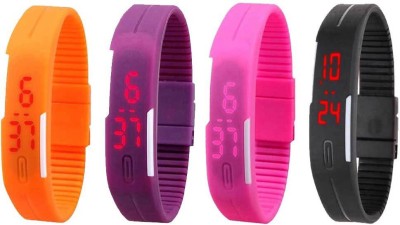 NS18 Silicone Led Magnet Band Combo of 4 Orange, Purple, Pink And Black Digital Watch  - For Boys & Girls   Watches  (NS18)