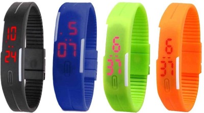 NS18 Silicone Led Magnet Band Combo of 4 Black, Blue, Green And Orange Digital Watch  - For Boys & Girls   Watches  (NS18)