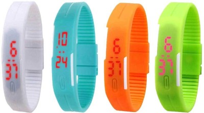 NS18 Silicone Led Magnet Band Combo of 4 White, Sky Blue, Orange And Green Digital Watch  - For Boys & Girls   Watches  (NS18)