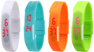 

NS18 Silicone Led Magnet Band Combo of 4 White, Sky Blue, Orange And Green Watch - For Boys & Girls