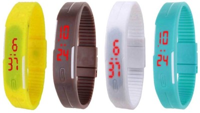 NS18 Silicone Led Magnet Band Watch Combo of 4 Yellow, Brown, White And Sky Blue Digital Watch  - For Couple   Watches  (NS18)