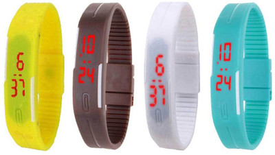 

NS18 Silicone Led Magnet Band Watch Combo of 4 Yellow, Brown, White And Sky Blue Watch - For Couple