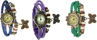 NS18 Vintage Butterfly Rakhi Watch Combo of 3 Blue, Purple And Green Analog Watch  - For Women   Watches  (NS18)